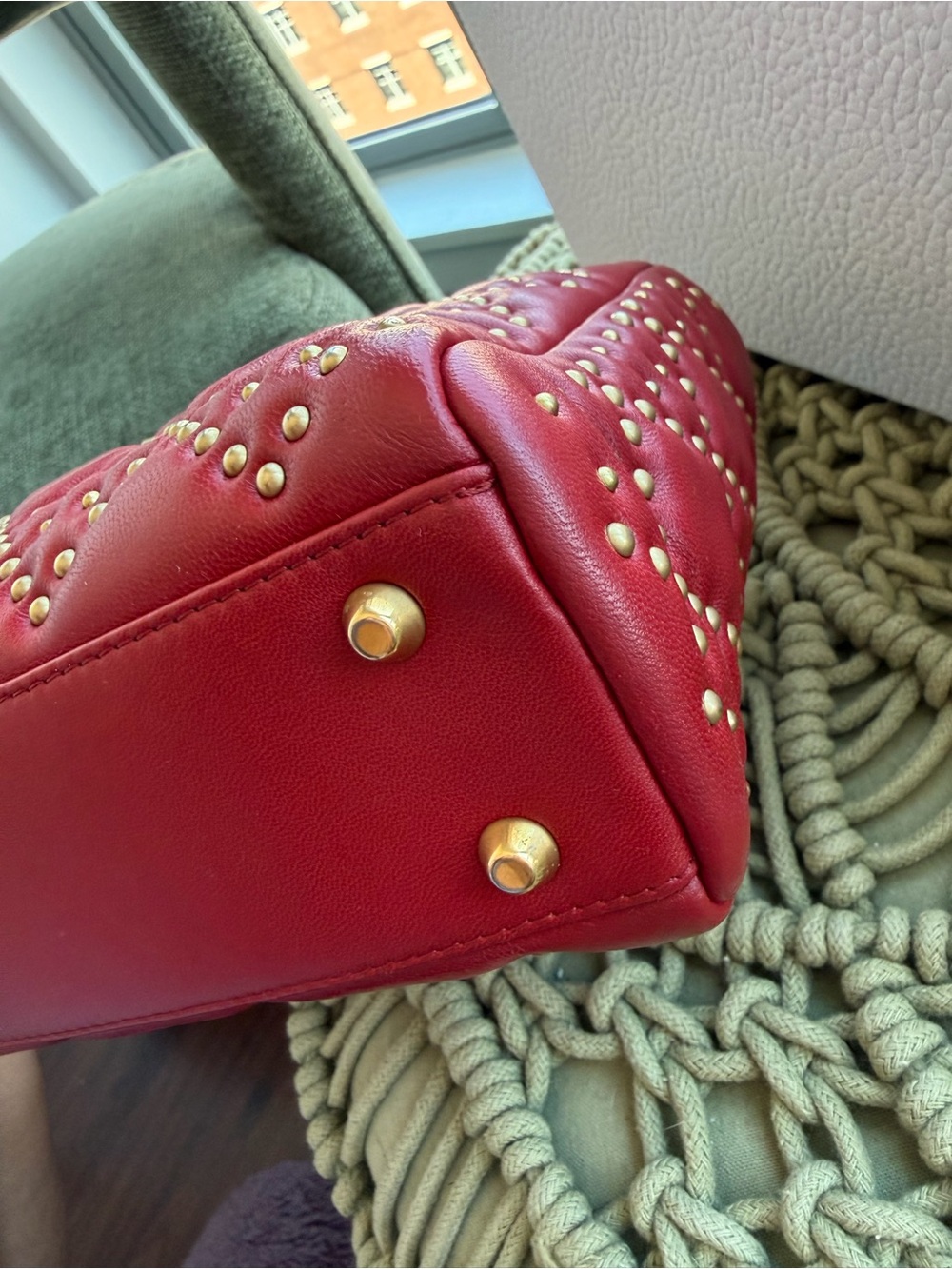 Dior Burgundy Studded Mini Lady Bag with Gold Hardware - Picture 5 of 9